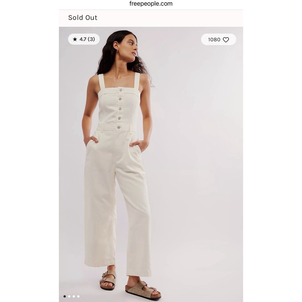 Levi's Drea Jumpsuit White Denim Overalls Adjustable Straps Smocking Medium